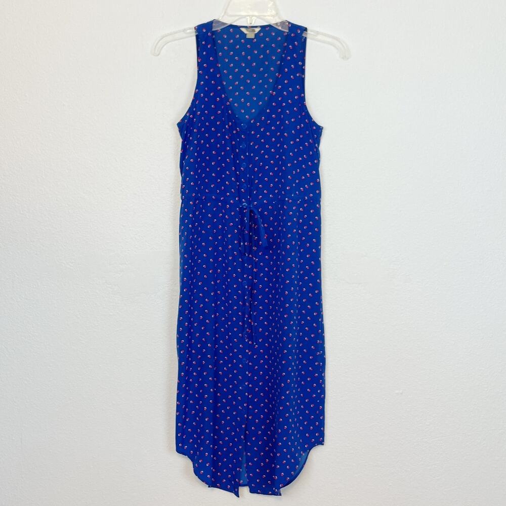 Fossil Midi Silk Slip Dress Blue Red XS